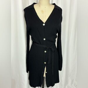 Vintage Max Studio Black Ribbed 90s Belted Shirt Dress Small P
